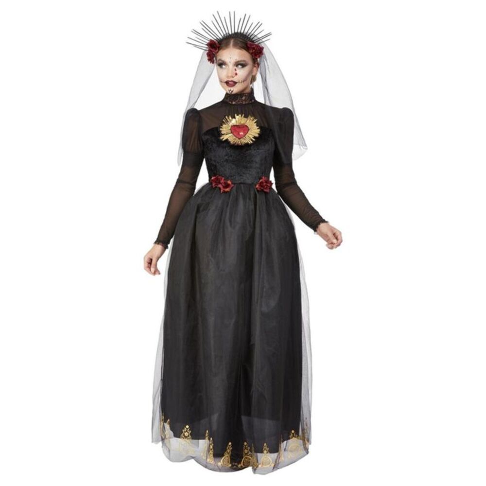 Smiffys Womens/Ladies Deluxe Bride Sacred Heart Day Of The Dead Costume / Black